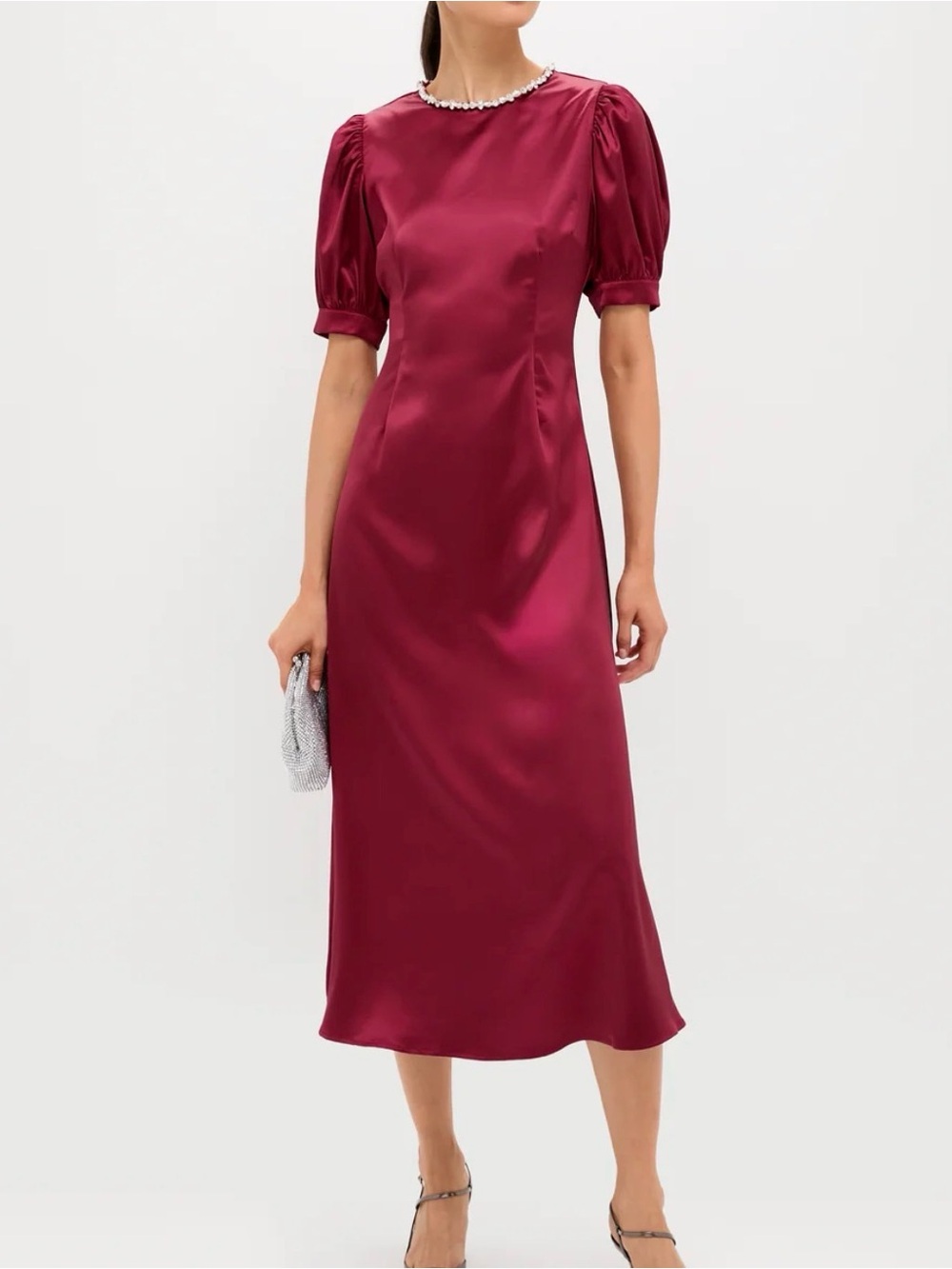 Tuckernuck Elegant Women's Puff-Sleeve Midi Dress in Oxblood